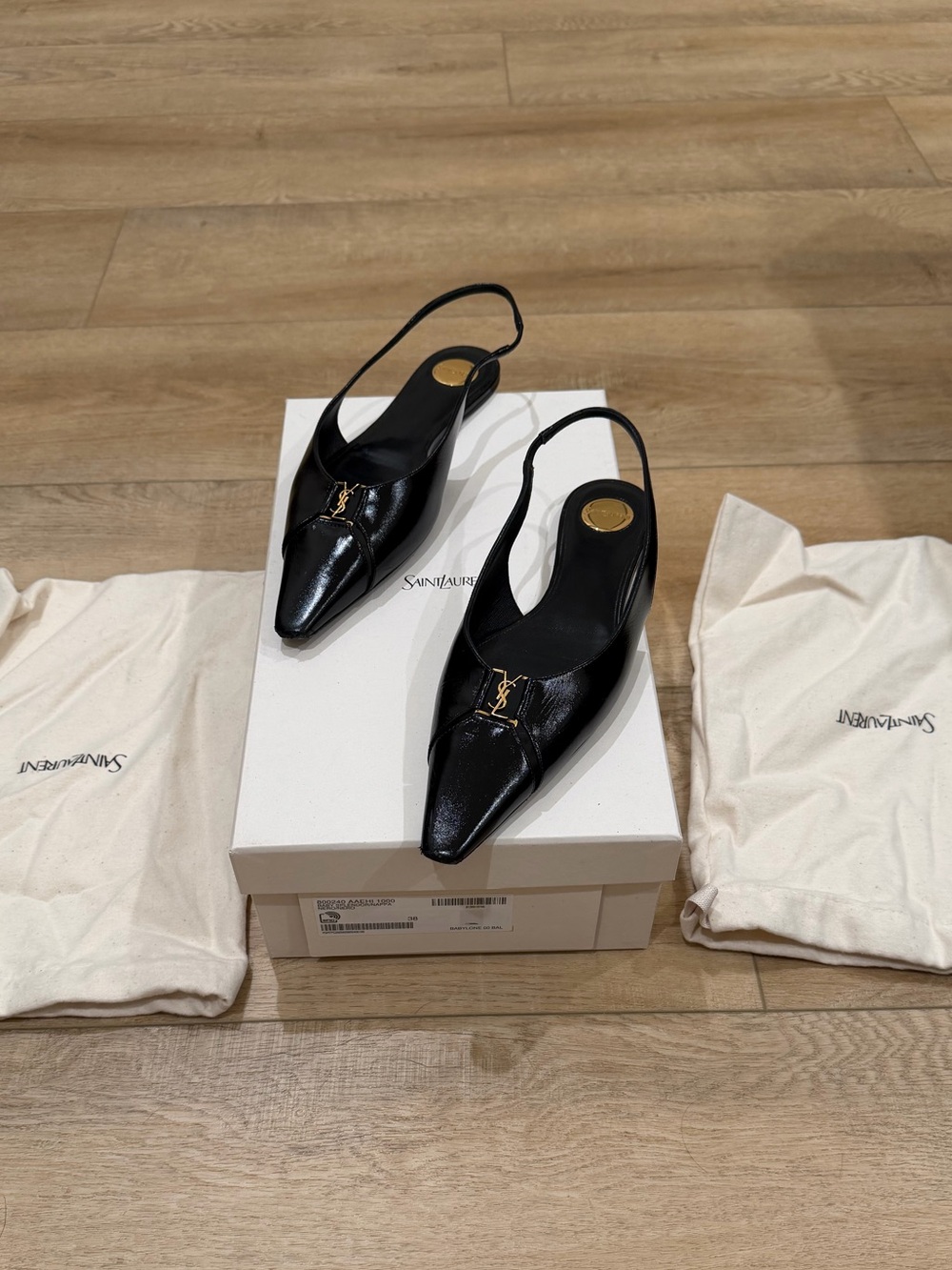 Saint Laurent Babylone Slingback Flats In Smooth Leather